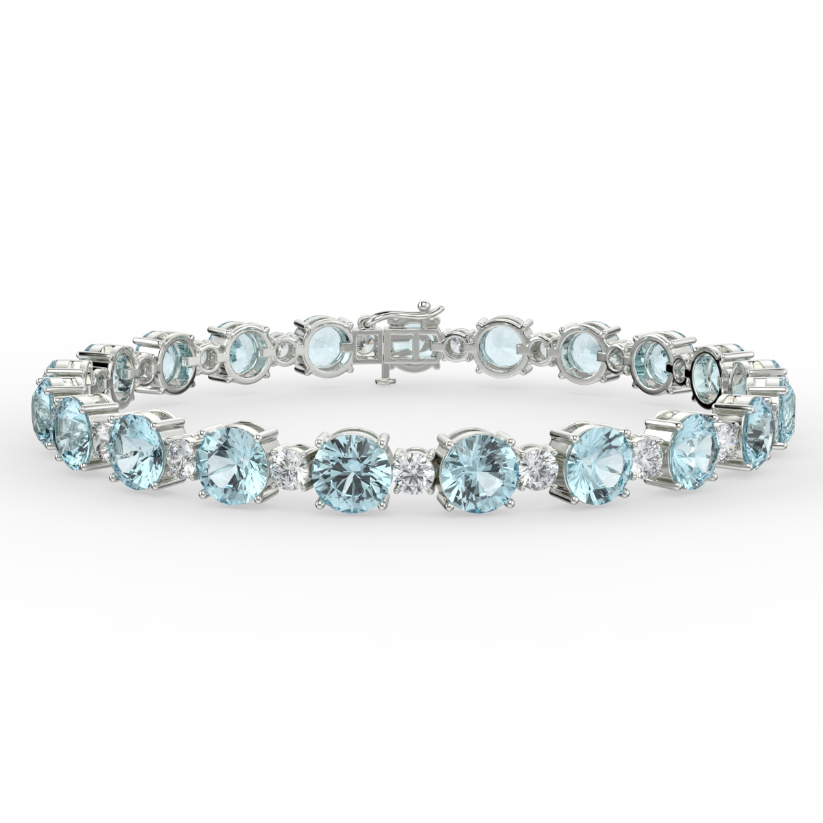 Aquamarine and Diamond 4 Claw Gemstone Bracelet White Gold - ELSA