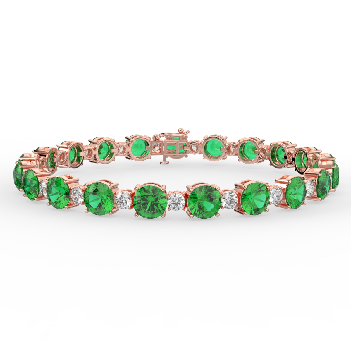 Emerald and Diamond 4 Claw Gemstone Bracelet Rose Gold - JASMINE