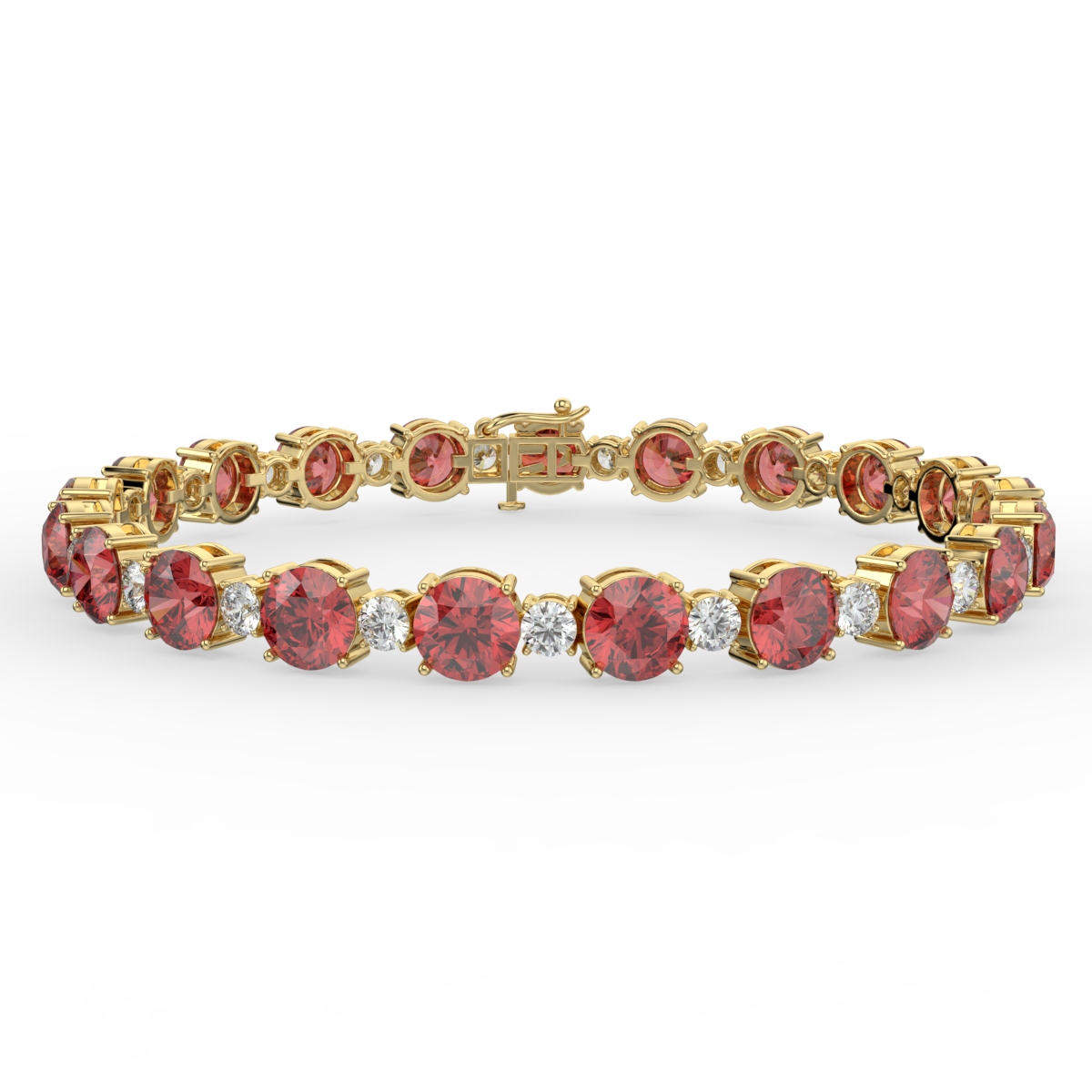 Ruby and Diamond 4 Claw Gemstone Bracelet Yellow Gold - ARIEL