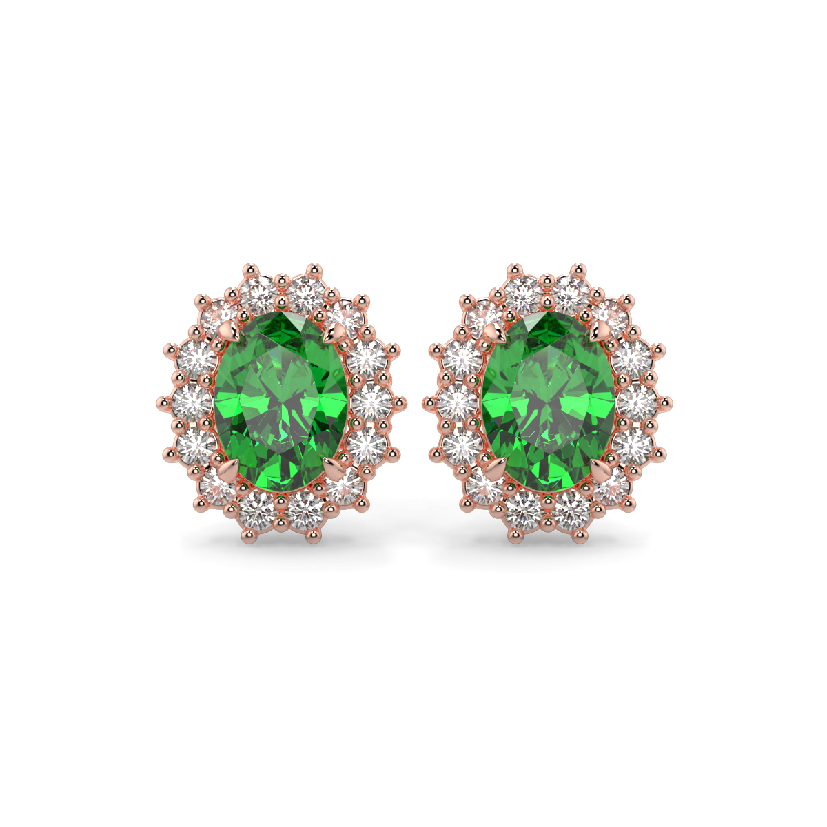 Emerald and Diamond Lady Diana Halo Earrings Rose Gold - CAMILLE