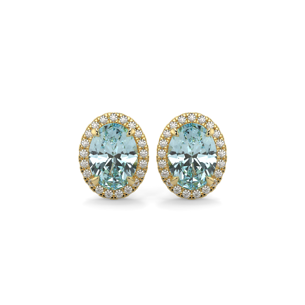 Aquamarine and Diamond Halo Earrings Yellow Gold - ANNABELLE