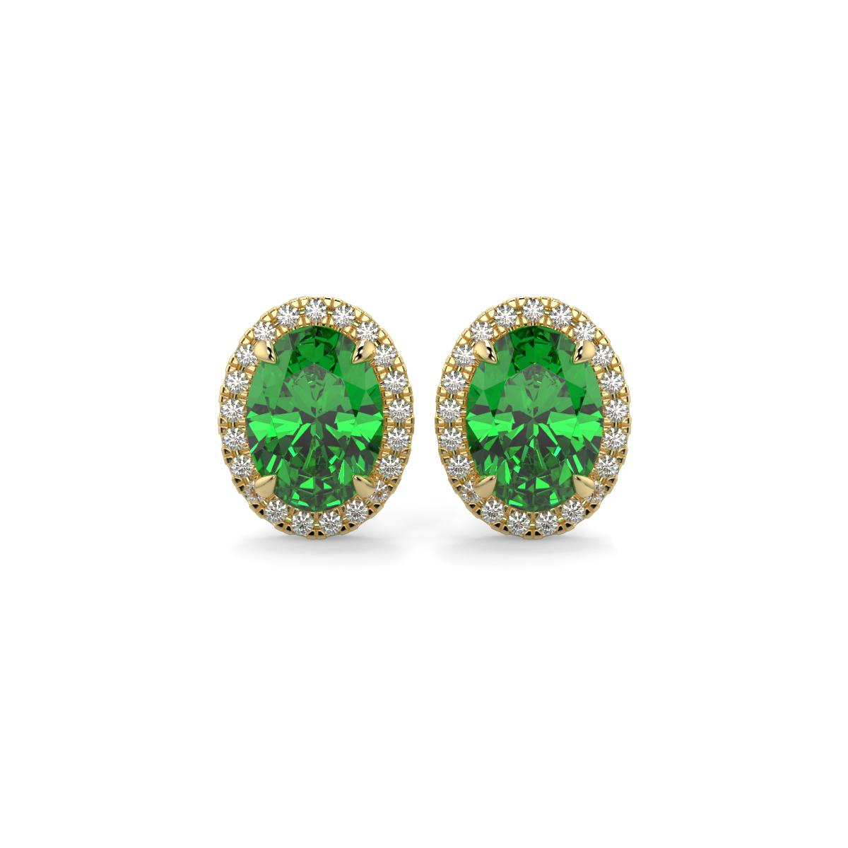 Emerald and Diamond Halo Earrings Yellow Gold - ESME