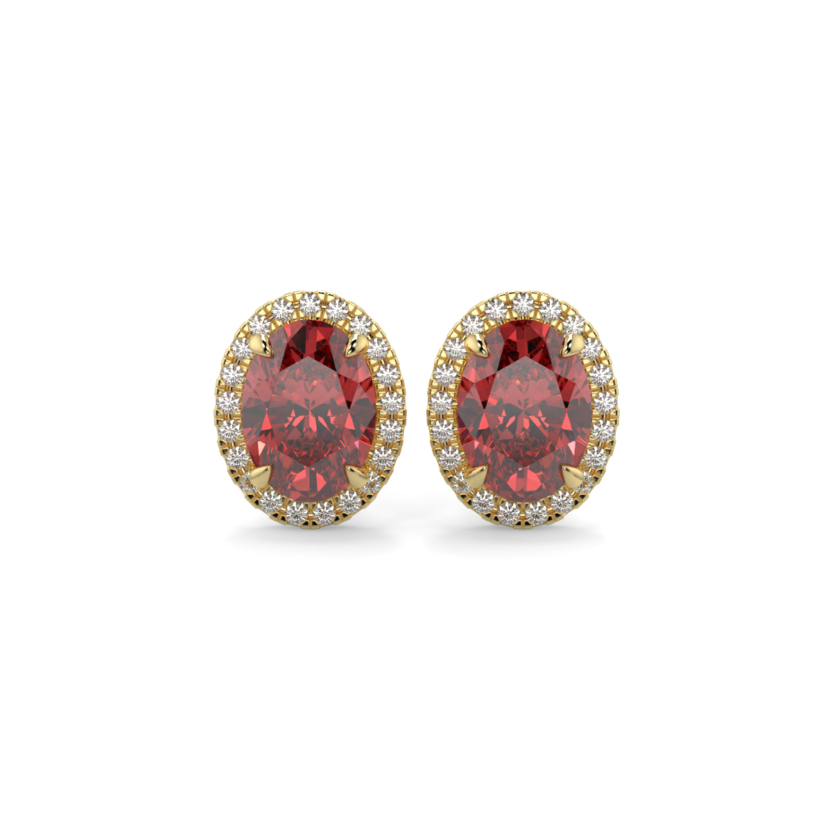 Ruby and Diamond Halo Earrings Yellow Gold -  SYLVIE