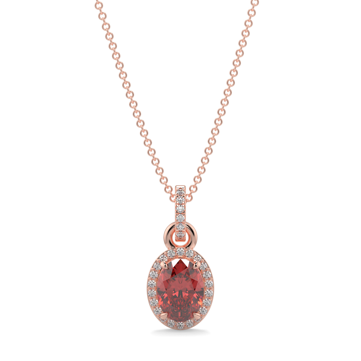 Ruby and Diamond Halo Pendant Rose Gold - AUDREY