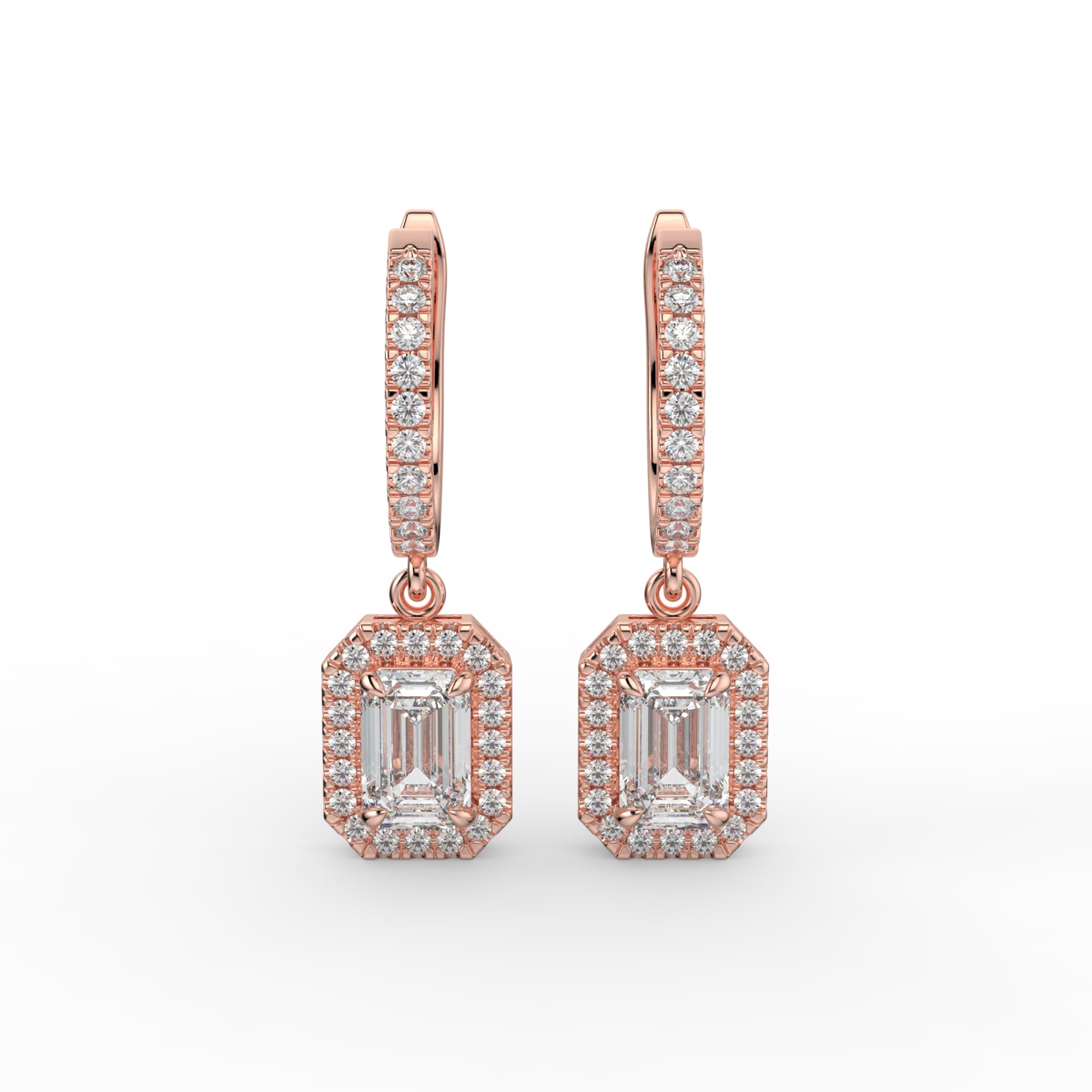 Emerald Drop Diamond Earrings Rose Gold - DAPHNE