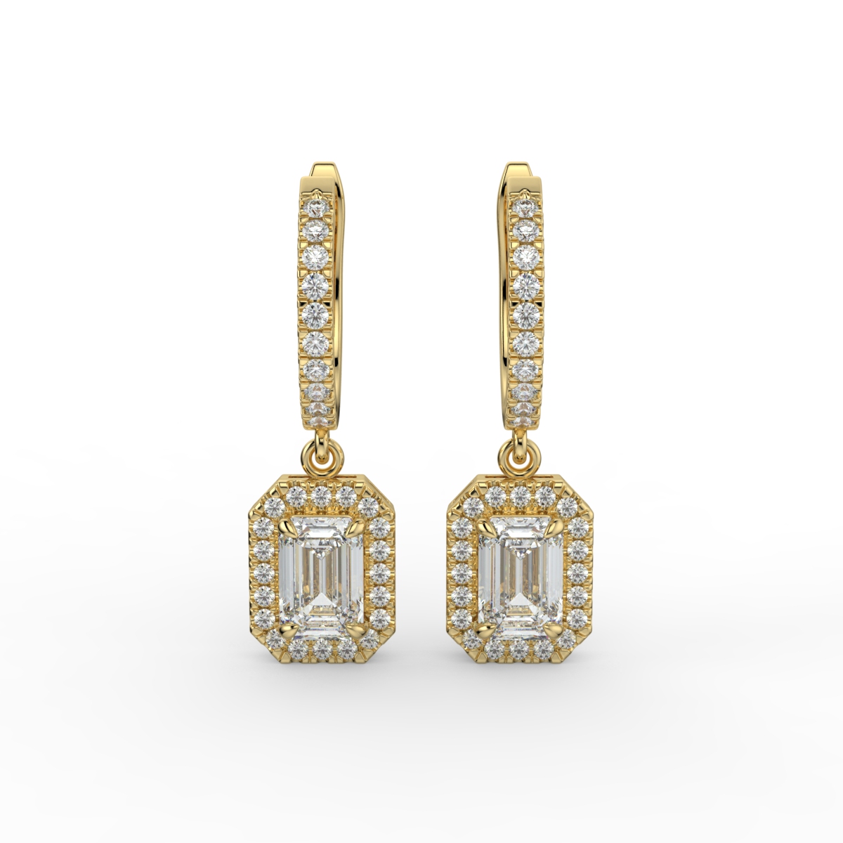 Emerald Drop Diamond Earrings Yellow Gold - DAPHNE