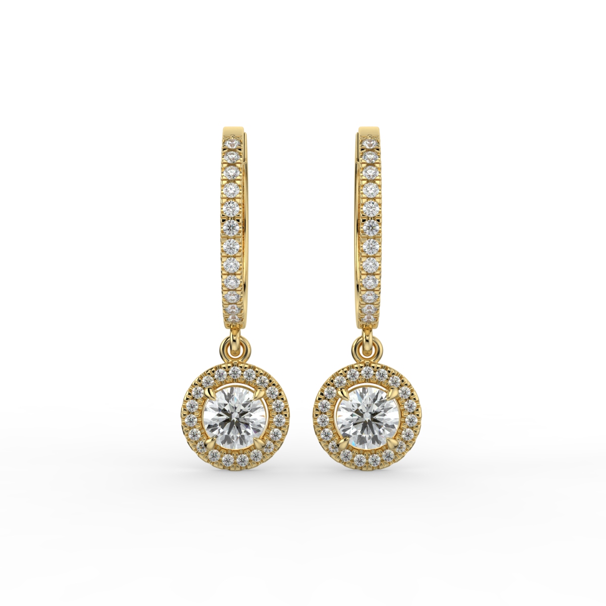 Round Drop Diamond Earrings Yellow Gold - CASSANDRA